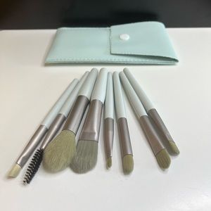💥Mini Travel Size Makeup Brush Set of 8 w case gym office green purse cosmetics